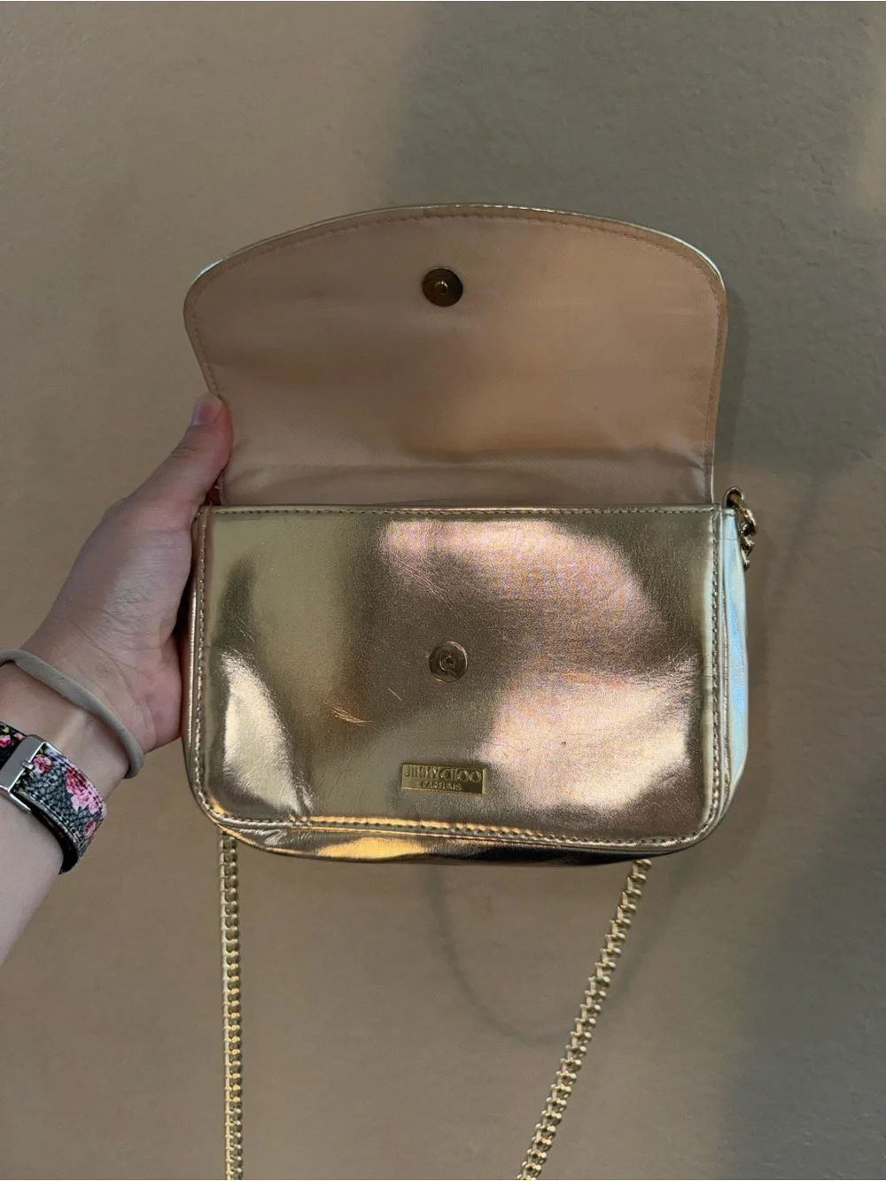 Jimmy Choo Metallic Gold Crossbody Bag with Chain Strap